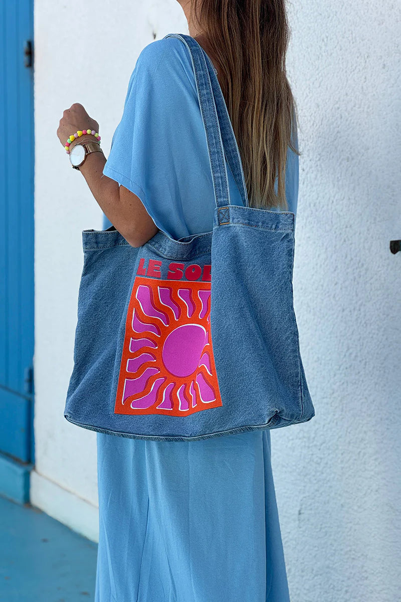 Blue Jean Wash Denim Le Soleil Tote