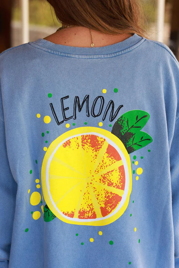 Blue Lemon Screen Print Sweater
