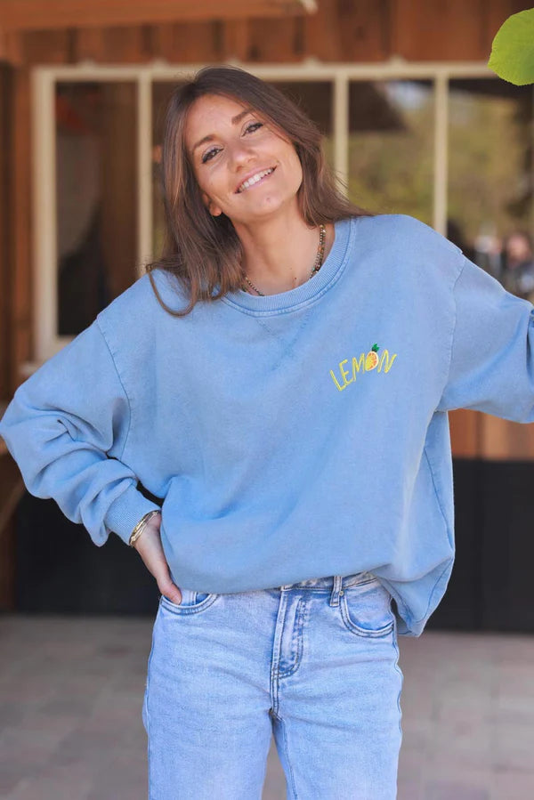 Blue Lemon Screen Print Sweater