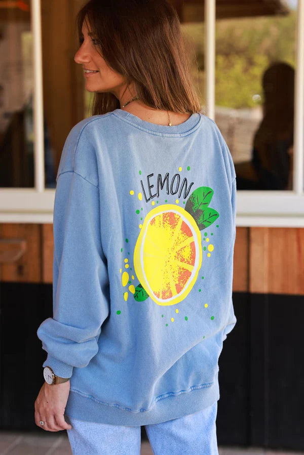 Blue Lemon Screen Print Sweater