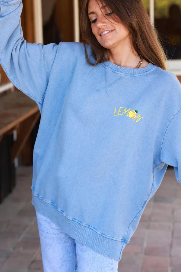 Blue Lemon Screen Print Sweater