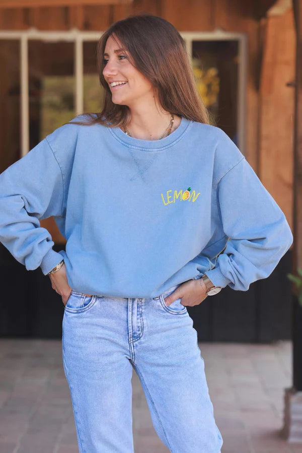 Blue Lemon Screen Print Sweater