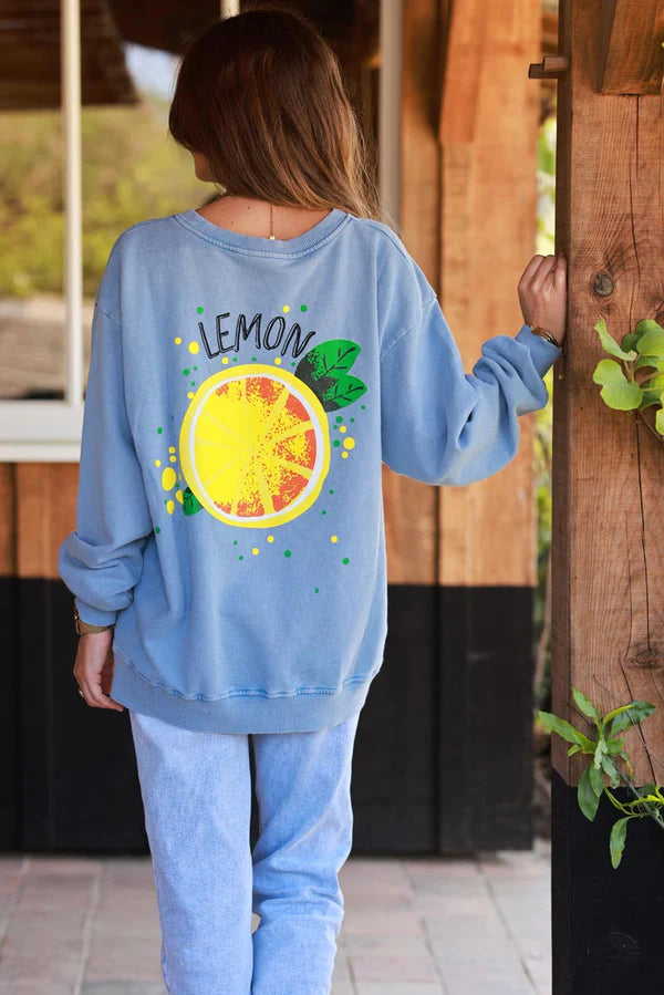 Blue Lemon Screen Print Sweater