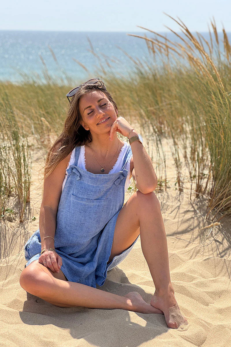 Blue Linen Romper Overalls
