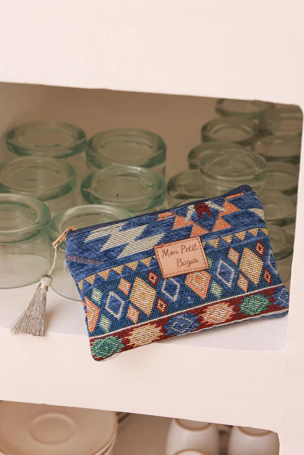 Blue Mon Petit Bazar Moroccan Tapestry Zip Pouch