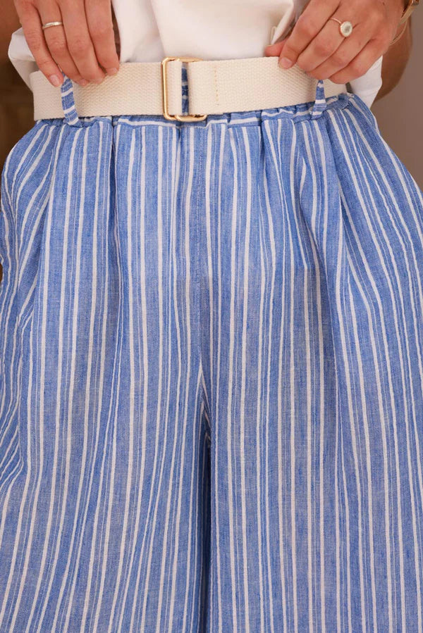 Blue Pinstripe Woven Wide-Leg Pants