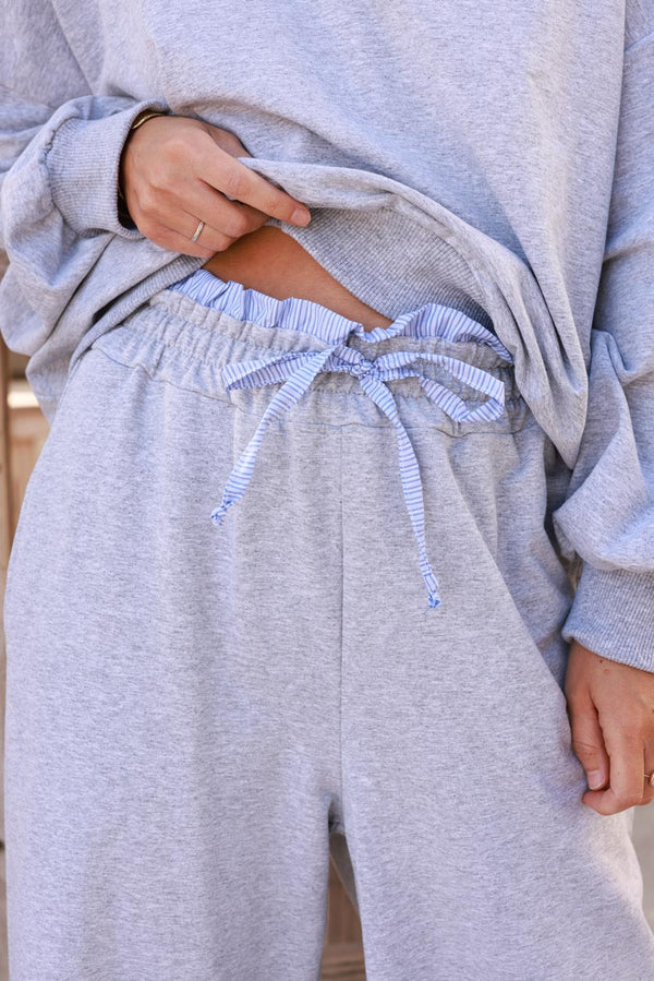 Blue Stripe Heather Wide-Leg Jersey Travel Pants