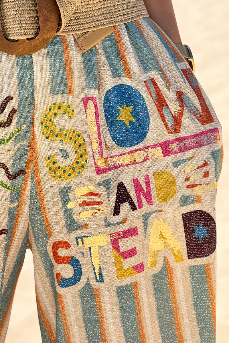 Blue Stripe “Slow and Steady” Glitter Knit Pants