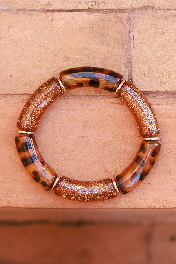 Brown Leopard Tube Bead Bracelet