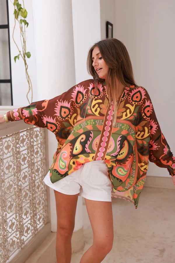Brown Rust Peacock Feather Tribal Tunic