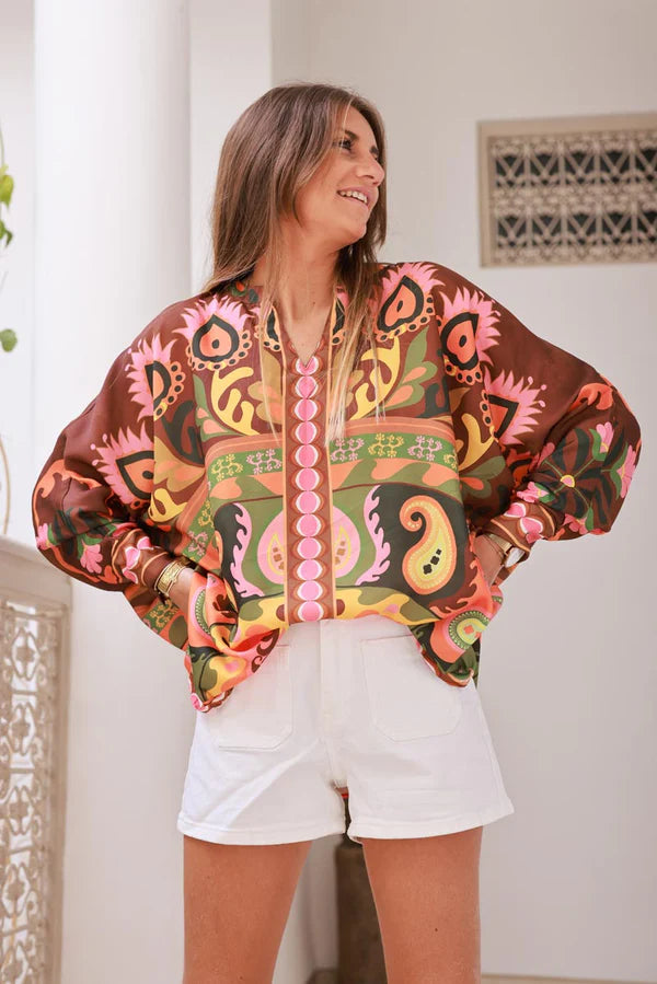 Brown Rust Peacock Feather Tribal Tunic