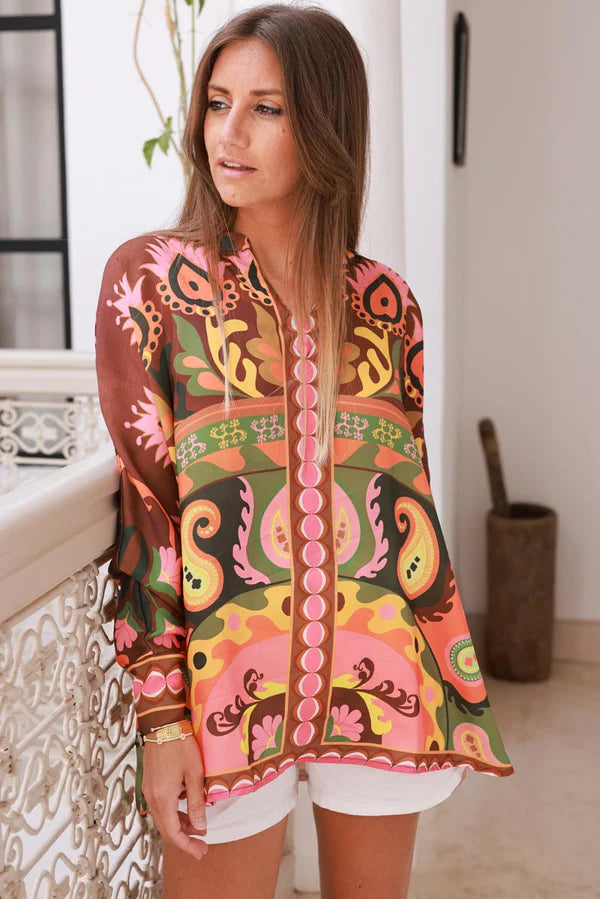Brown Rust Peacock Feather Tribal Tunic