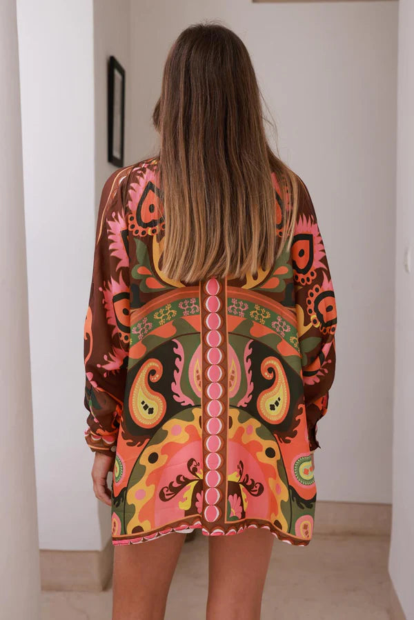 Brown Rust Peacock Feather Tribal Tunic