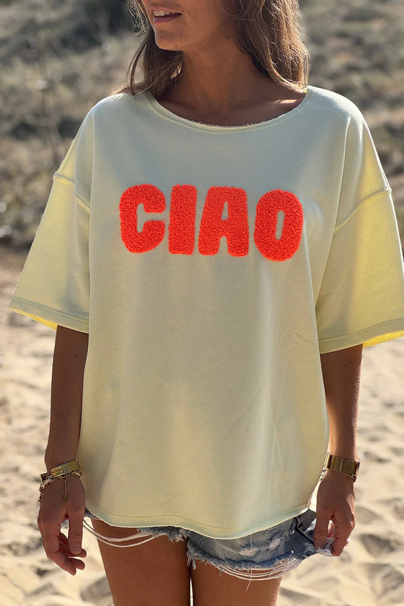 Butter Yellow “CIAO” Lightweight Slouchy Dolman Tee