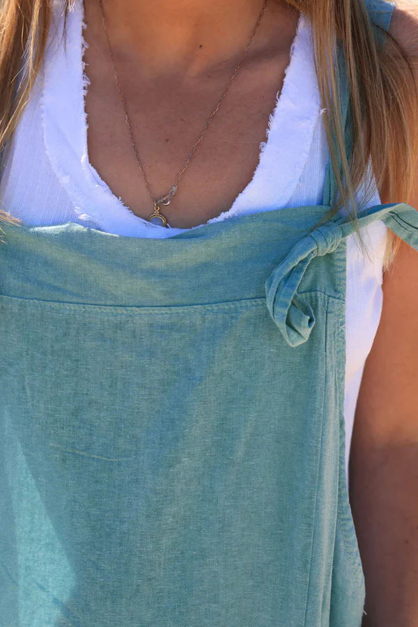 Celadon Green Cotton and Linen Flowing Overalls
