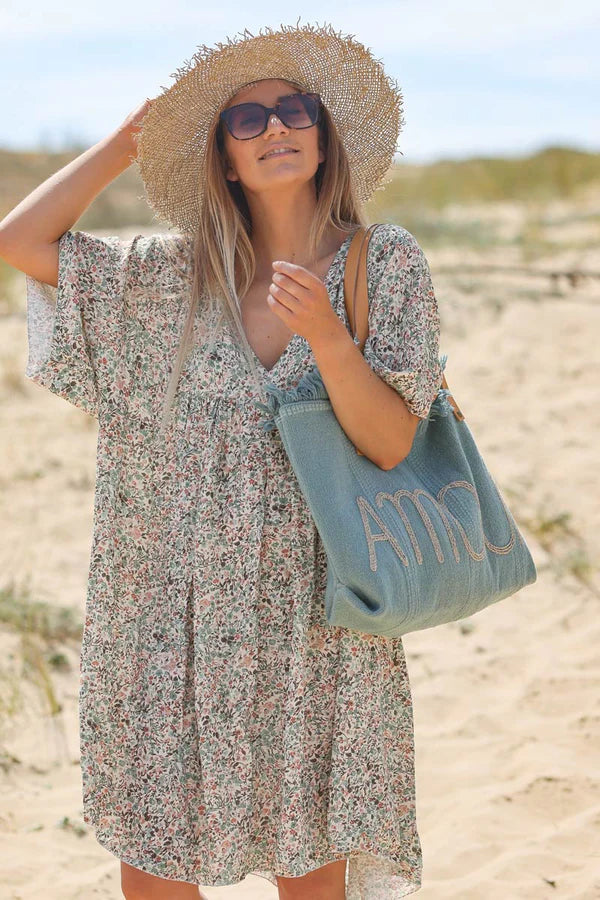Celadon Green Liberty Print Flowing Smock Dress Jeanne