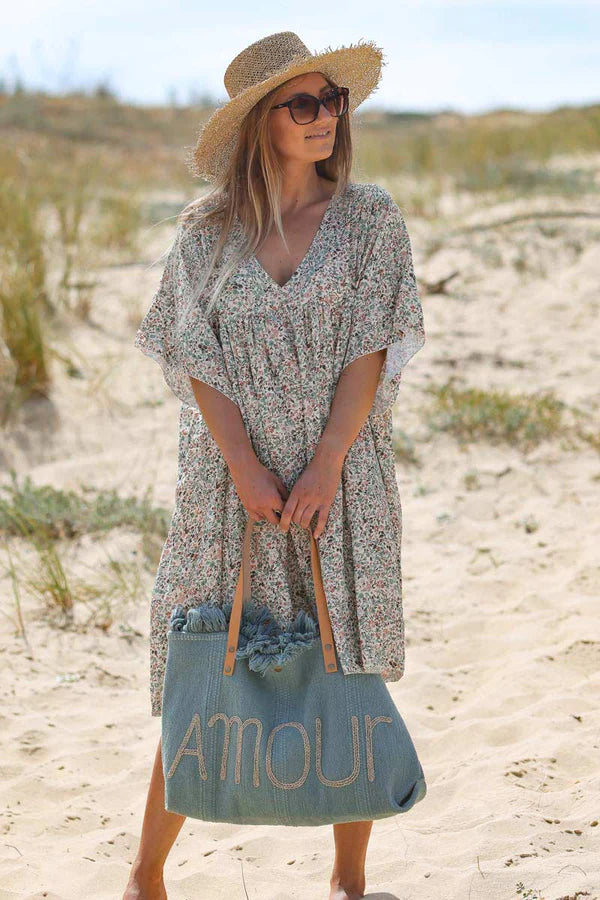 Celadon Green Liberty Print Flowing Smock Dress Jeanne