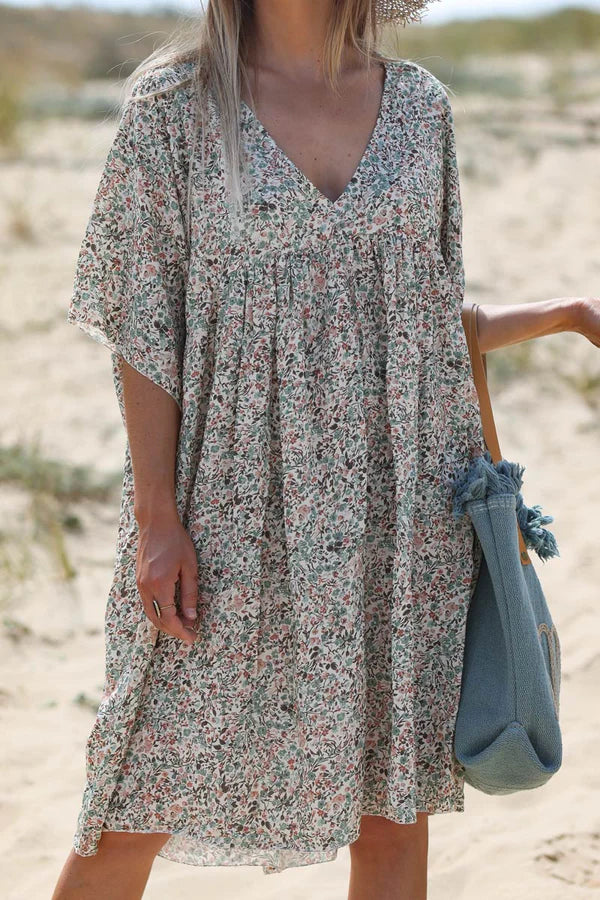 Celadon Green Liberty Print Flowing Smock Dress Jeanne