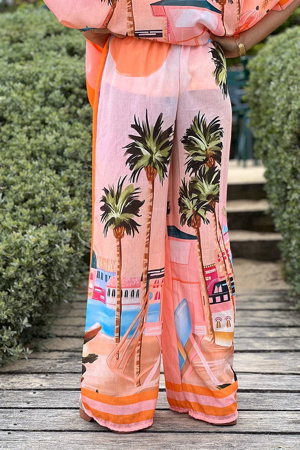 Coral “Amour” Beach Striped Palazzo Pants