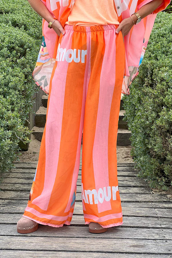 Coral “Amour” Beach Striped Palazzo Pants