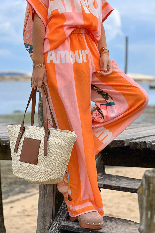 Coral “Amour” Beach Striped Palazzo Pants