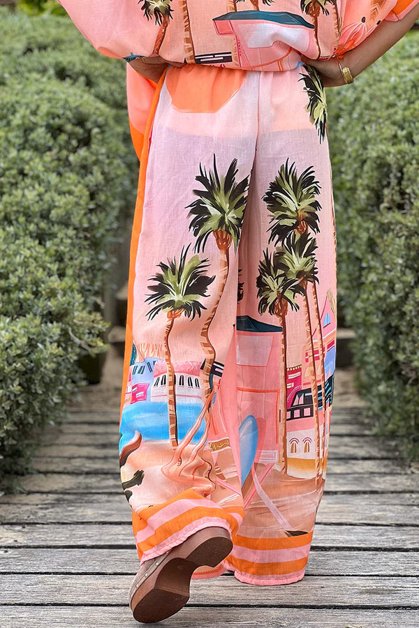 Coral “Amour” Beach Striped Palazzo Pants