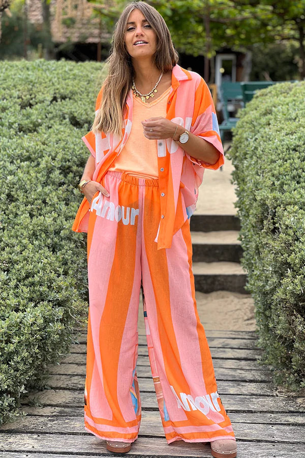 Coral “Amour” Beach Striped Palazzo Pants