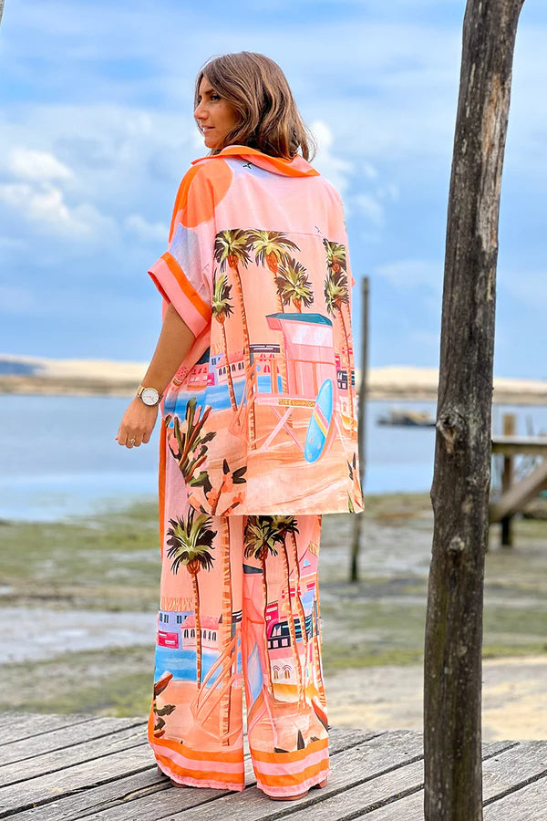 Coral “Amour” Beach Striped Palazzo Pants