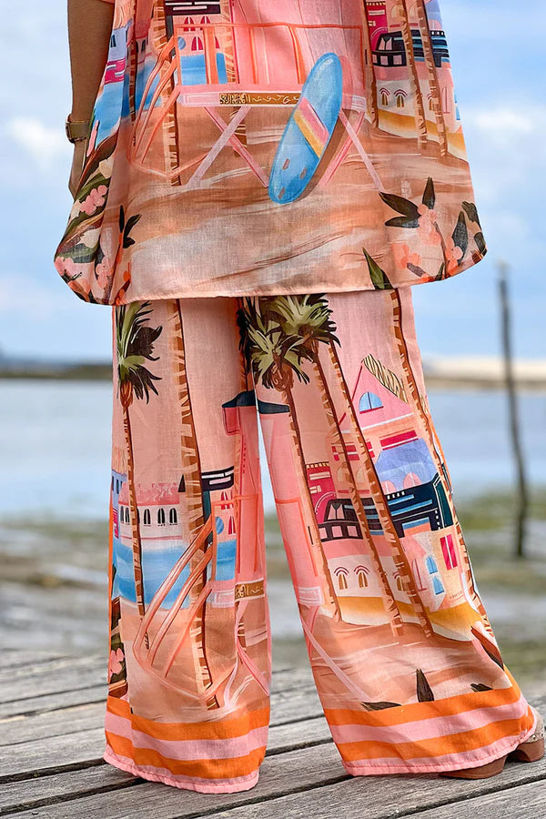 Coral “Amour” Beach Striped Palazzo Pants
