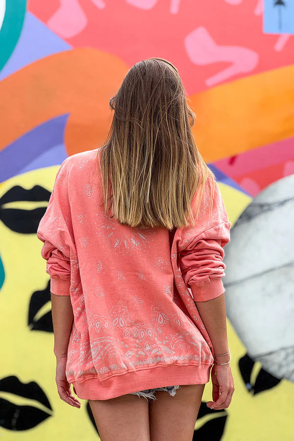 Coral Beaded Sun Scoop Neck Sweater