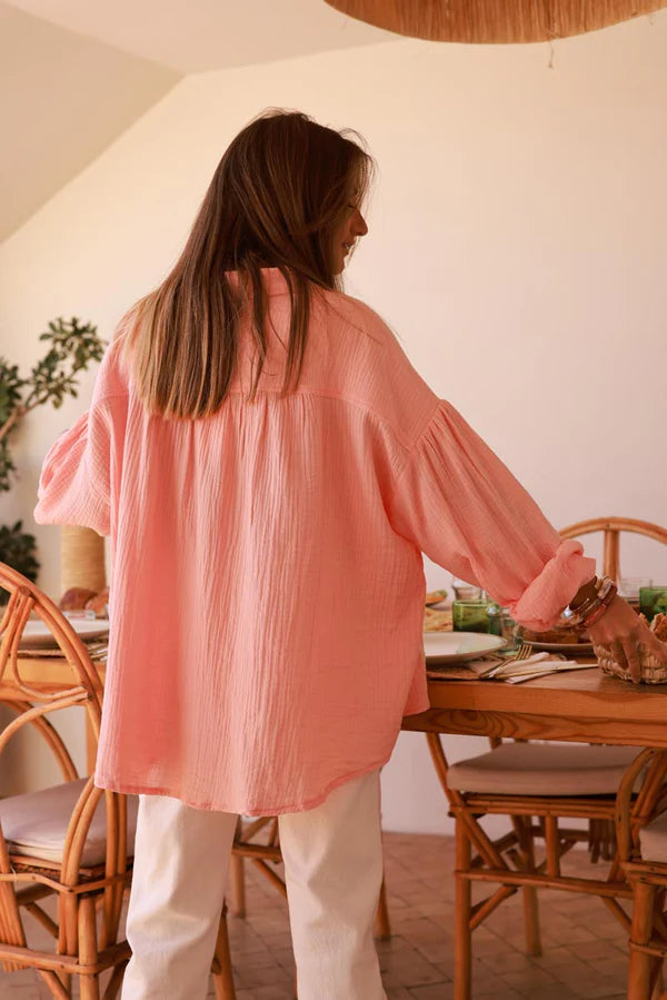 Coral Cotton Gauze Textured Palm Blouse
