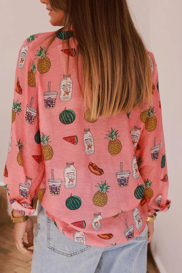 Coral Snack Time Button-Down Blouse