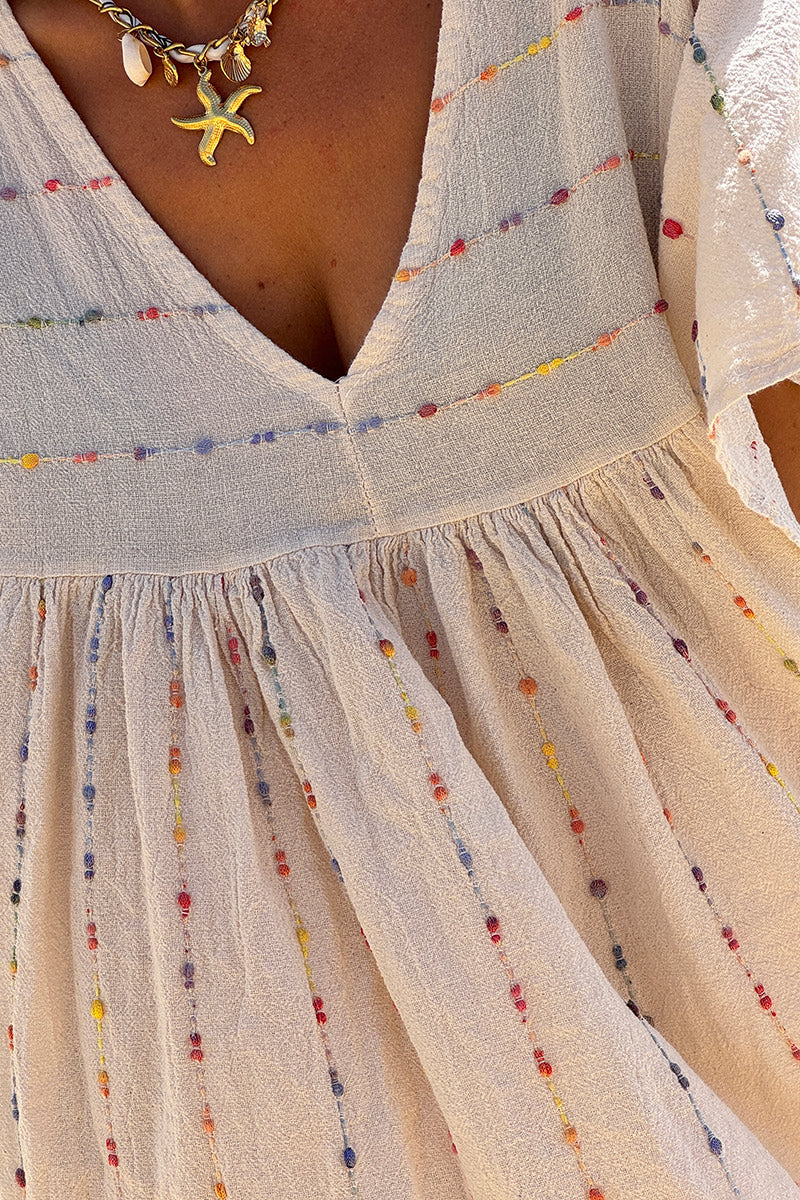 Cream Boucle Stripe Gauze Dress