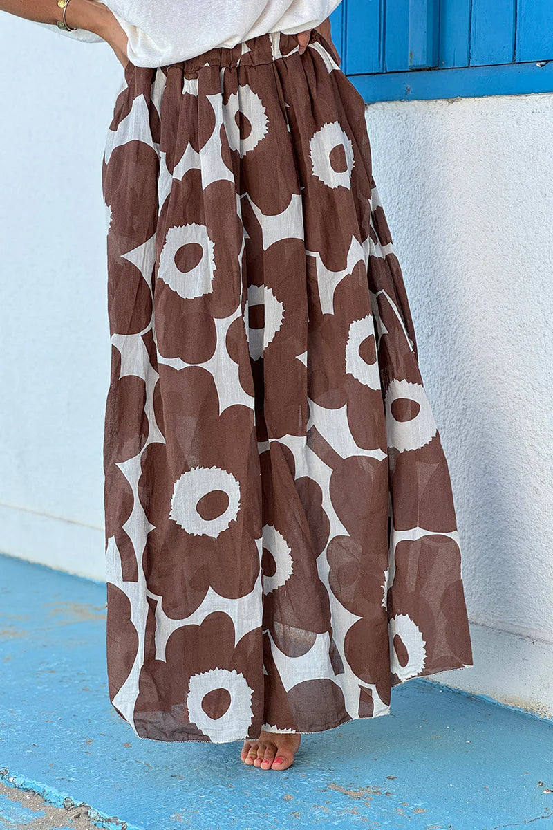 Cream Floral Maxi Skirt with Pockets