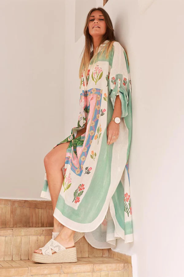 Cream Garden of Eden Print Caftan
