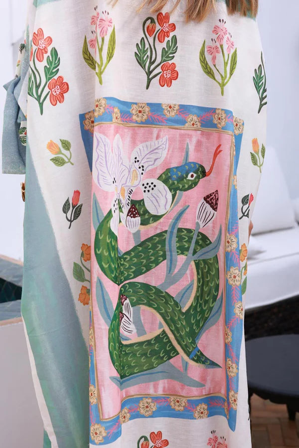 Cream Garden of Eden Print Caftan