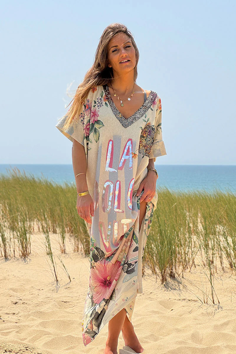Cream Glitter Knit “La Dolce Vita” Caftan