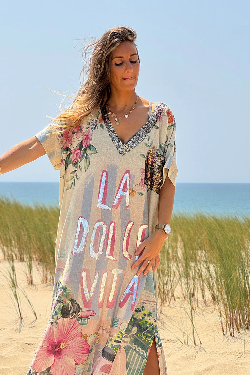 Cream Glitter Knit “La Dolce Vita” Caftan
