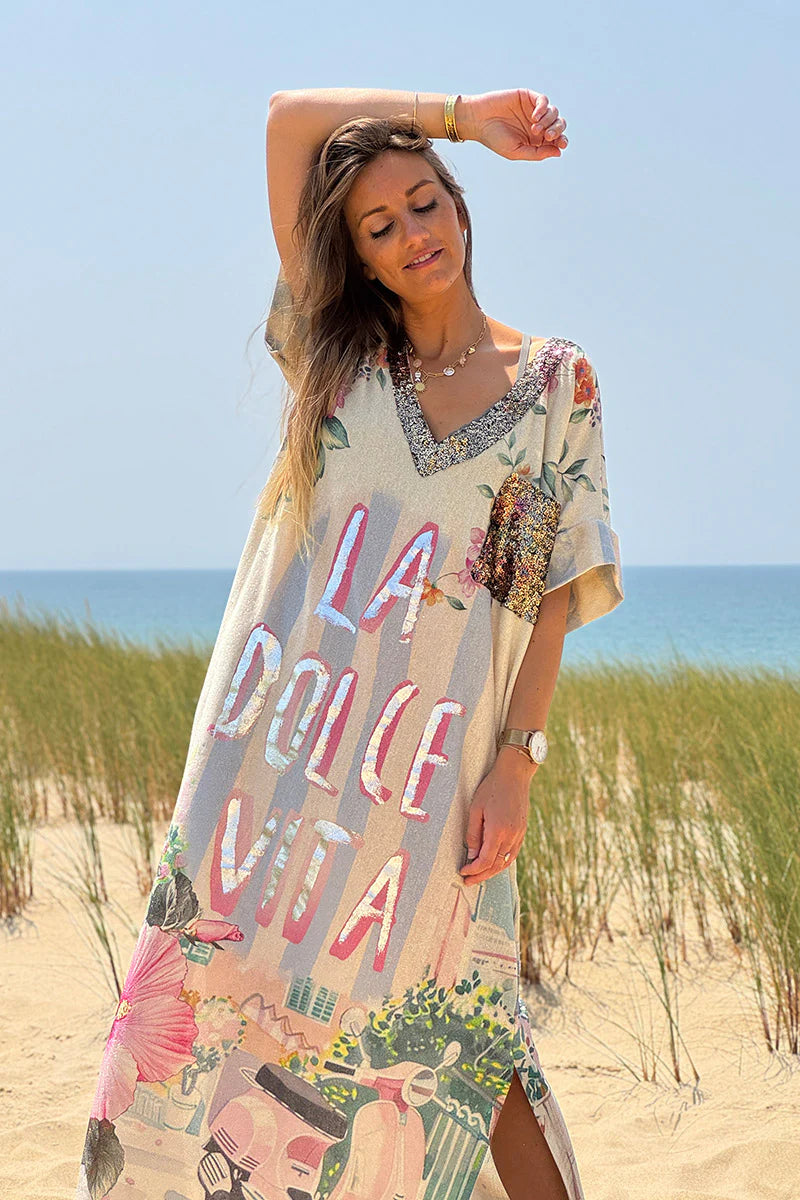 Cream Glitter Knit “La Dolce Vita” Caftan