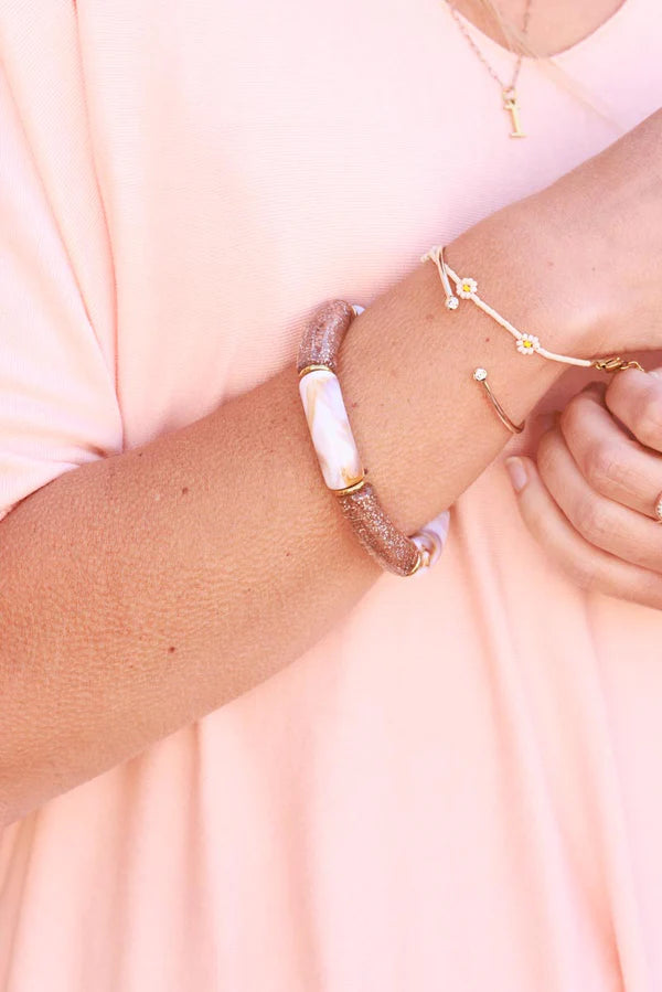 Cream Glitter Tube Bead Bracelet