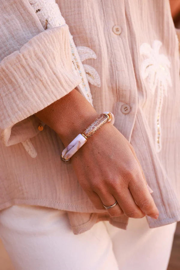 Cream Glitter Tube Bead Bracelet