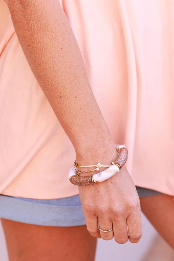 Cream Glitter Tube Bead Bracelet
