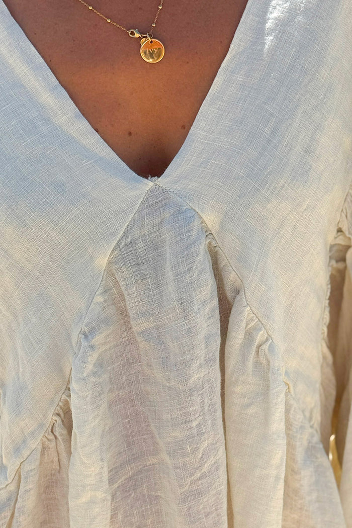 Cream Linen Babydoll Dress