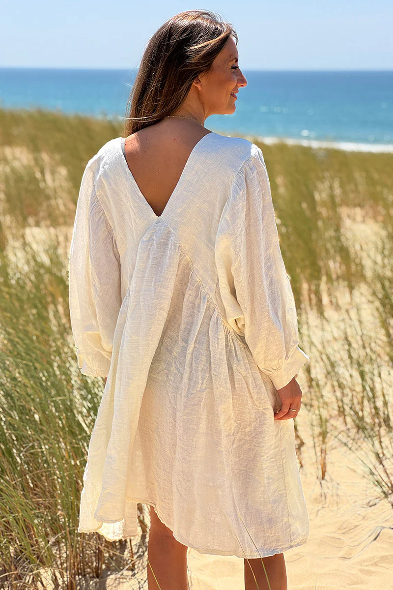 Cream Linen Babydoll Dress