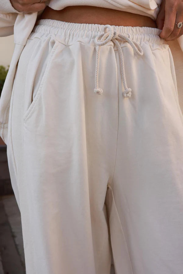 Cream Luxe Knit Wide-Leg Lounge Pants