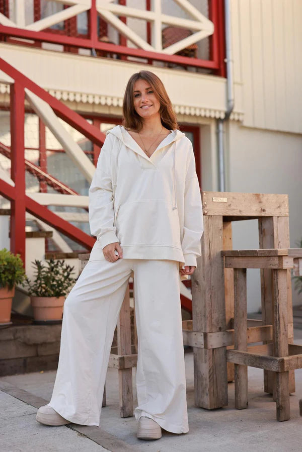 Cream Luxe Knit Wide-Leg Lounge Pants