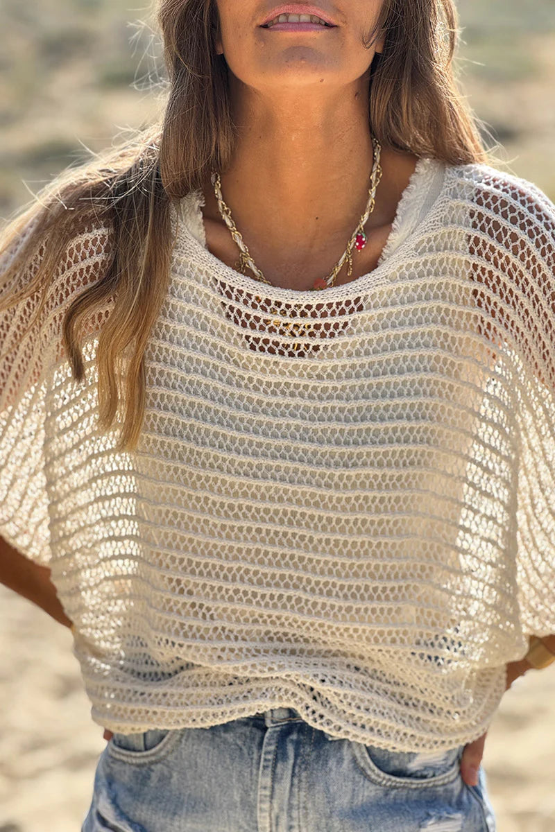 Cream Open Crochet Dolman Top