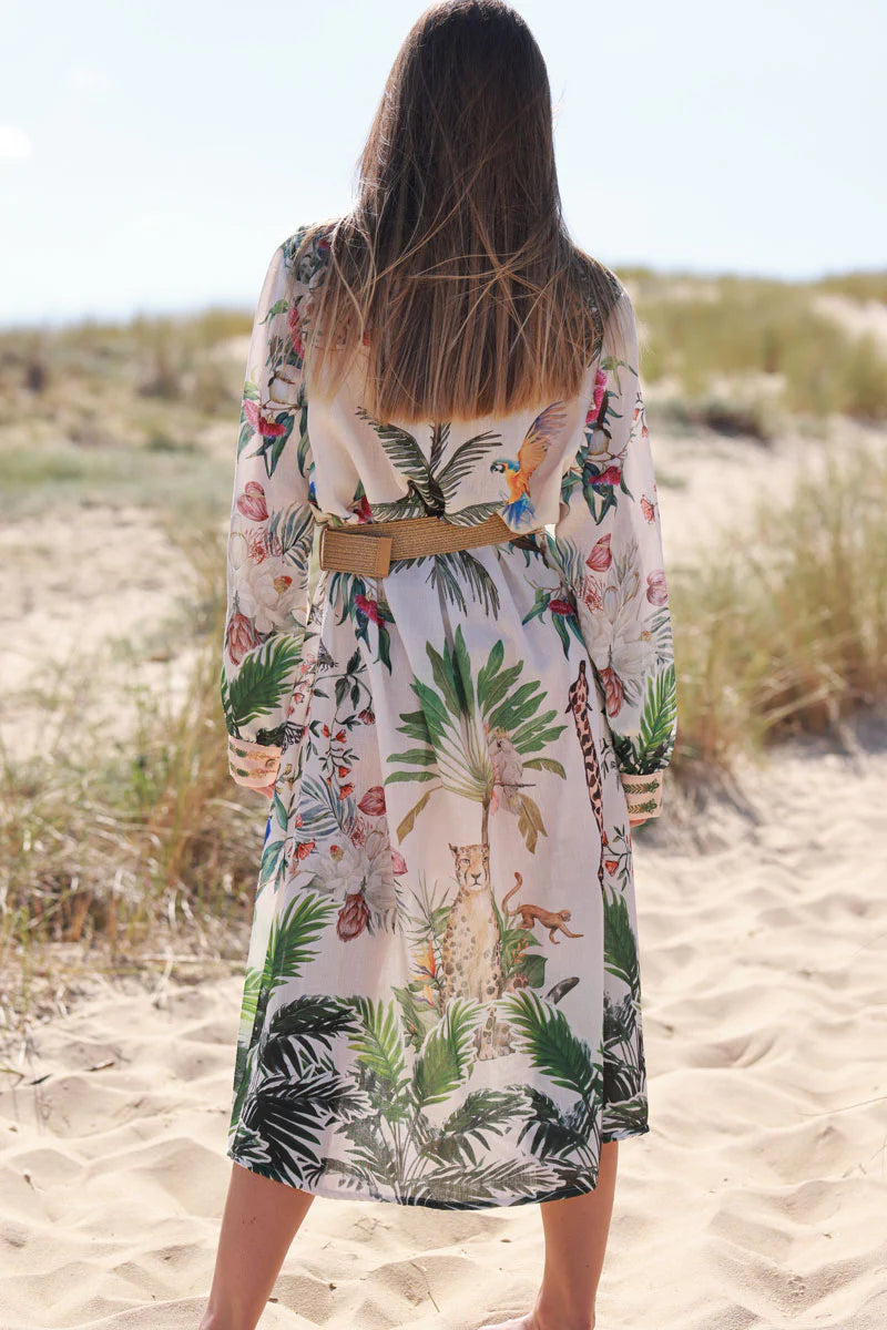 Cream Rain Forest Escape Maxi Dress