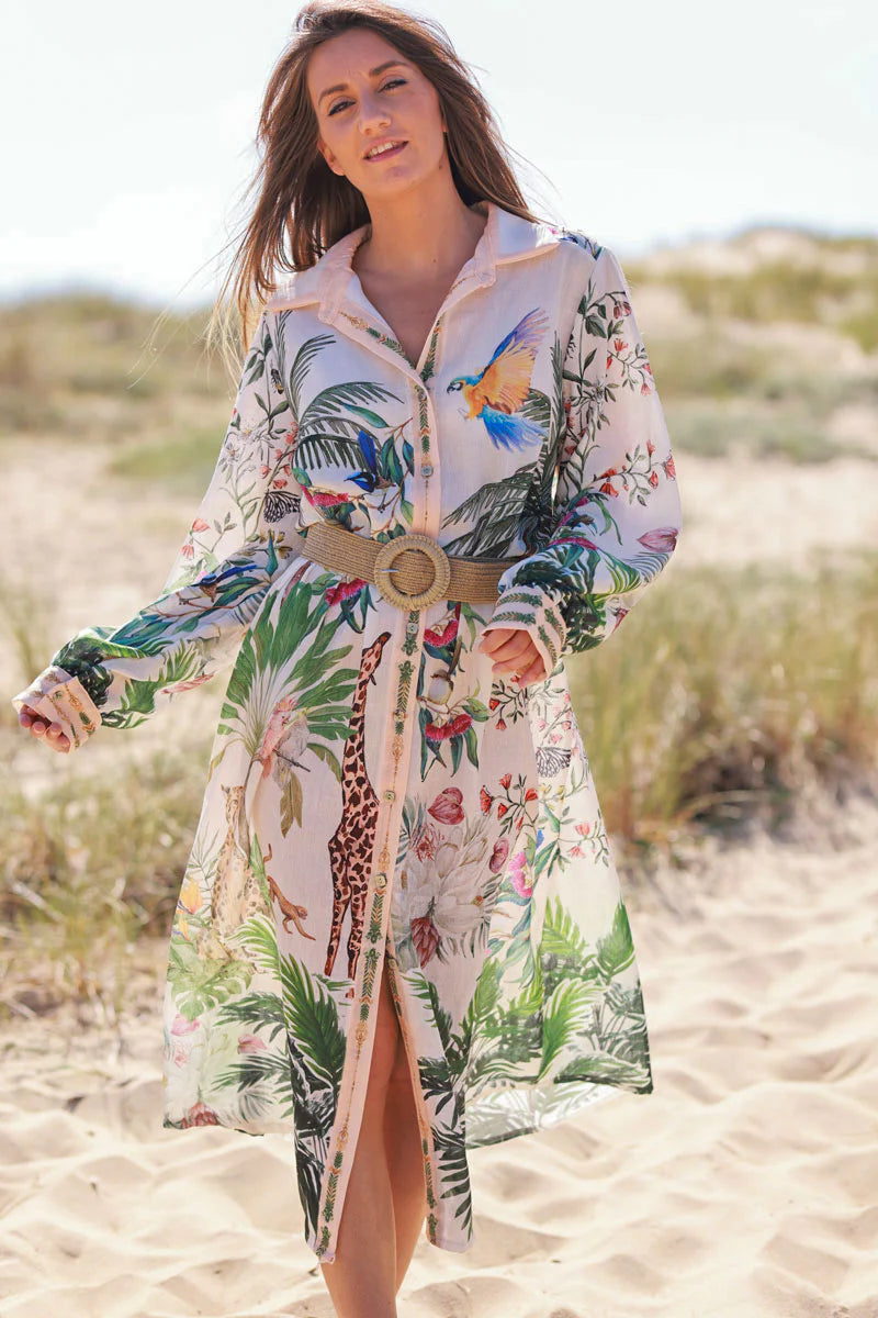 Cream Rain Forest Escape Maxi Dress