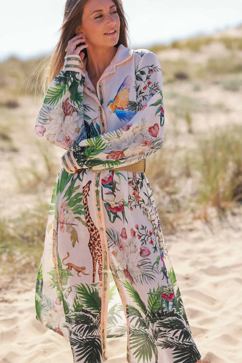 Cream Rain Forest Escape Maxi Dress